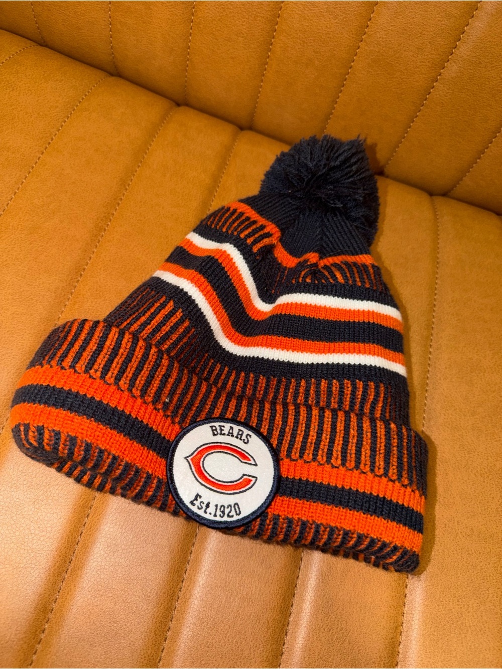 Chicago Bears Pom Beanie Hat - Navy & Orange
